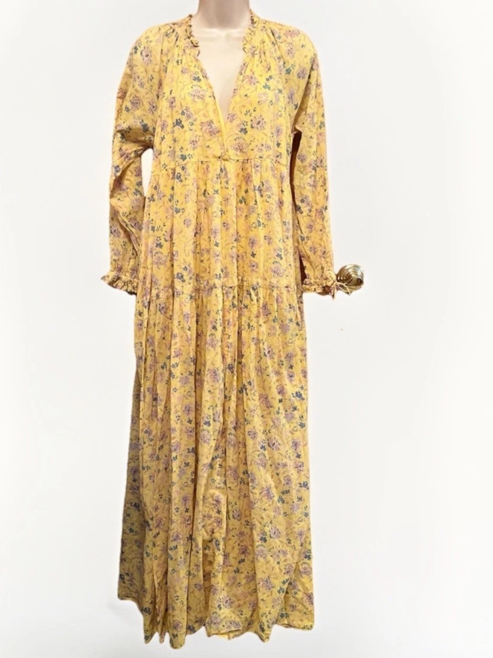 Hand Block Printed 100% Cotton Floral Indian Maxi Dress Feminine Boho Cottage S